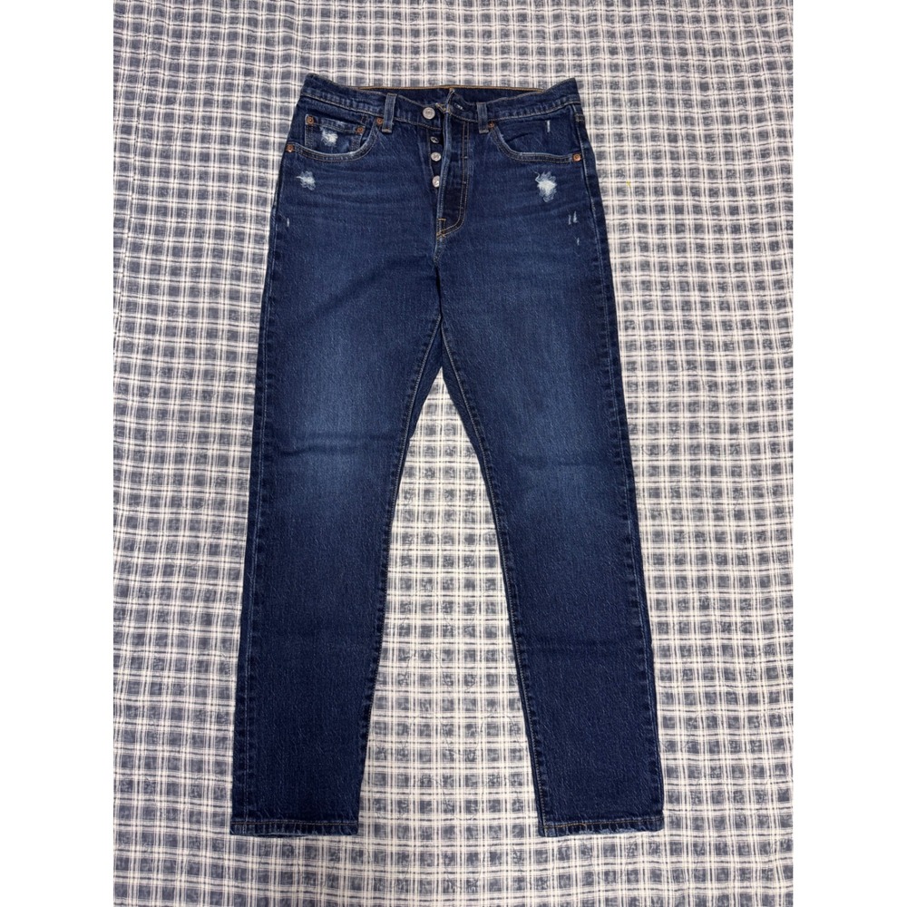 Levis 501 Original Fit Dark Wash Distressed Button Fly Jeans W27 L28 29502-0193